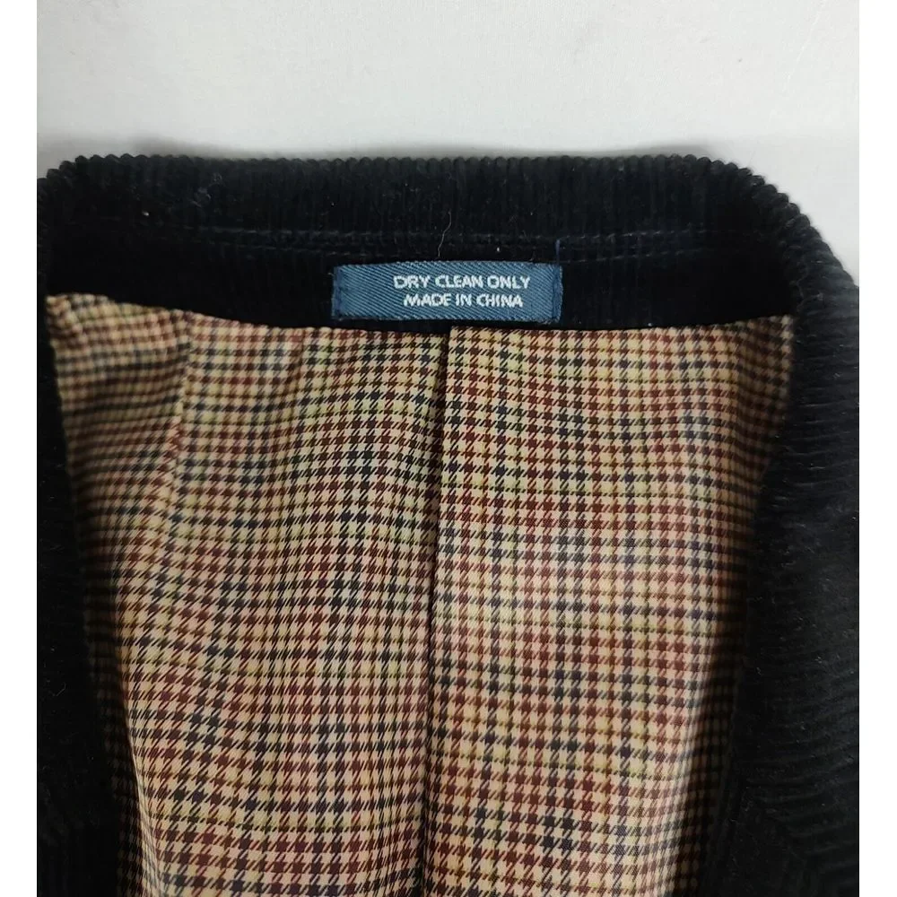 Saddlebred 2 Button BLACK Corduroy Sport Coat Jacket Blazer‎ Mens 44L